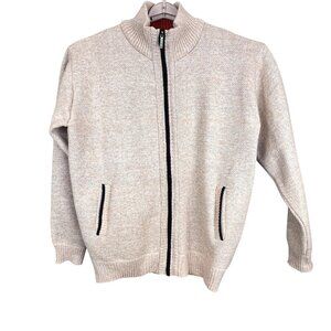 Mens XL Beige Zip Sweater Cardigan Bomber Jacket Plaid Fleece Lined Grandpa Core